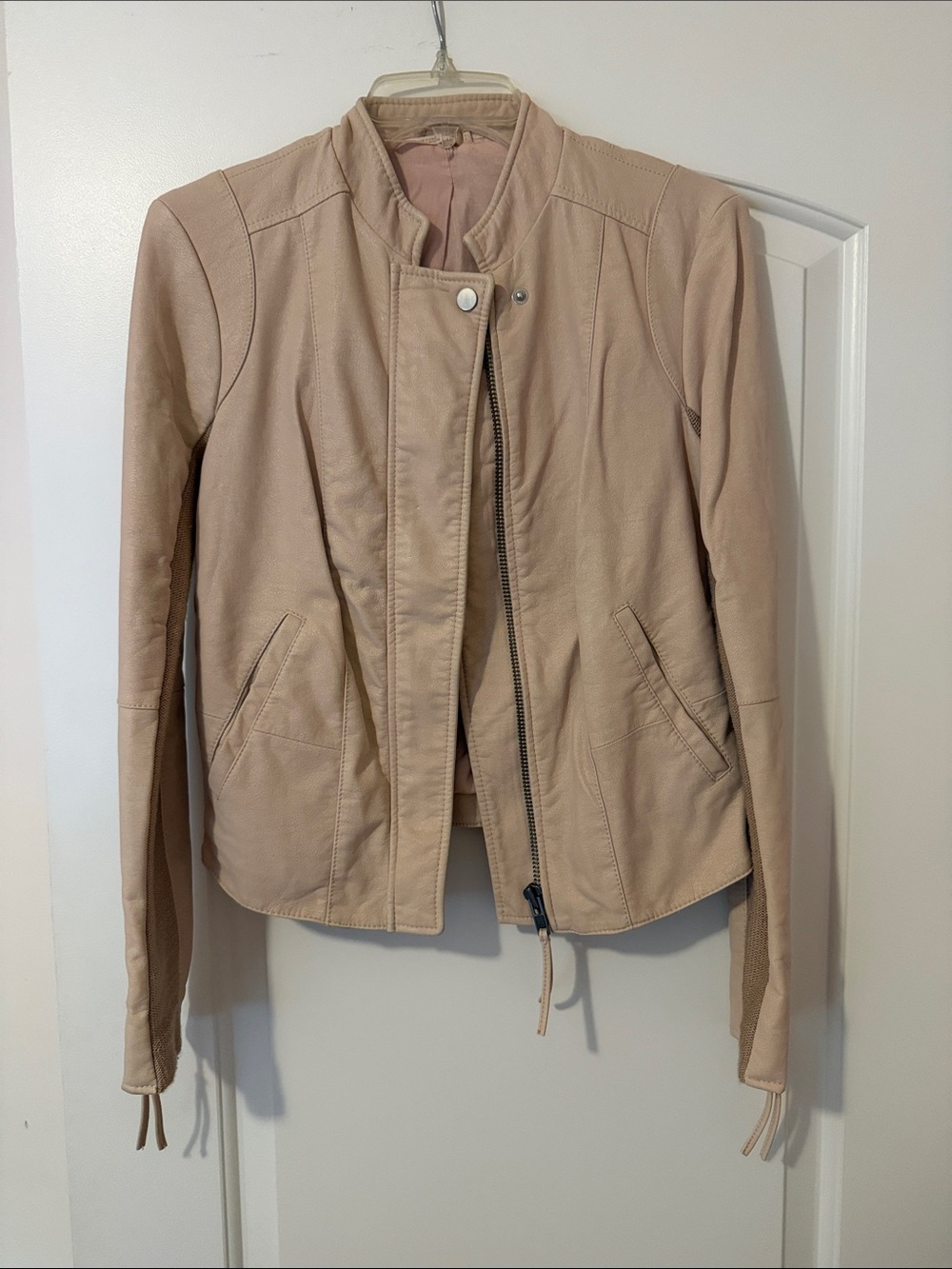 Women's Free People Beige faux-Leather Zip-Front Jacket size 4